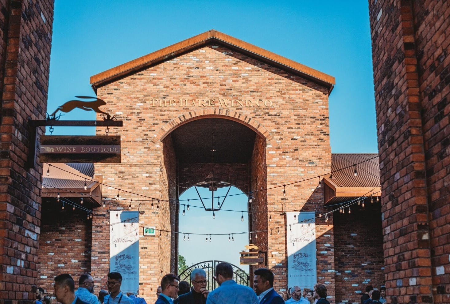 Guests in the courtyard at The Hare Wine Co.